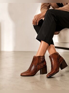Donald J. Pliner Brown Snake-Embossed Leather Ankle Boots